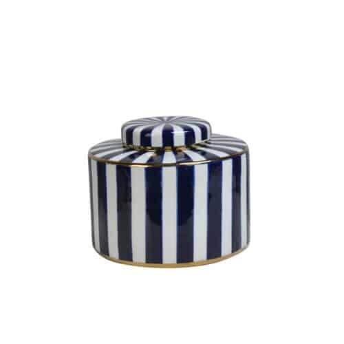 Burk med lock Stripe vit/blå 22x18cm
