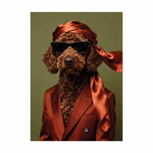 Tavla Hund med scarf 145x190cm svart ram