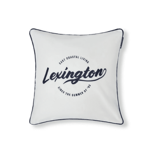 Lexington Kuddfodral Vit Logga 50x50 cm Ekologisk Bomullstwill Vit/Blå