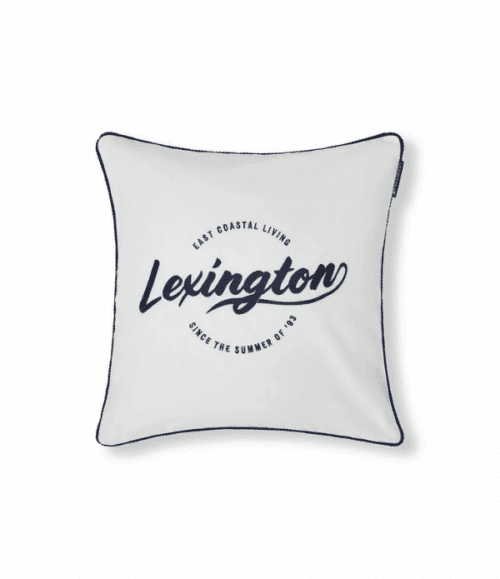 Lexington Kuddfodral Vit Logga 50x50 cm Ekologisk Bomullstwill Vit/Blå