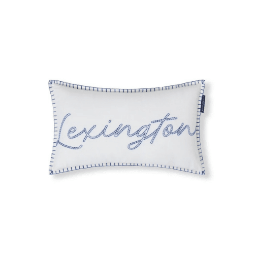 Lexington Logokudde 30x50 cm Linne/Bomull – Broderad Design - Lexington, Vit-blå