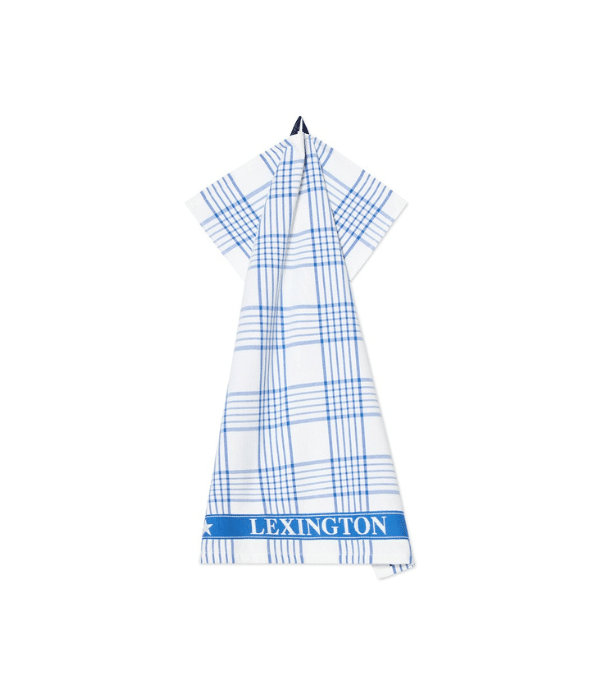 Lexington Rutig Kökshandduk Ekologisk Bomullsfrotté 50x70 cm Vit/Blå - Bild 3