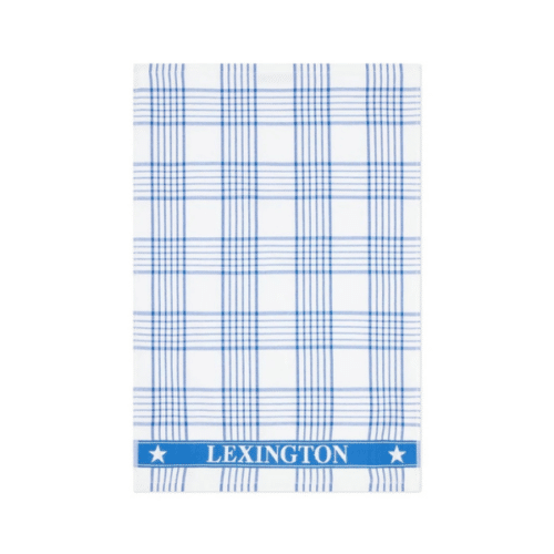 Lexington Rutig Kökshandduk Ekologisk Bomullsfrotté 50x70 cm Vit/Blå