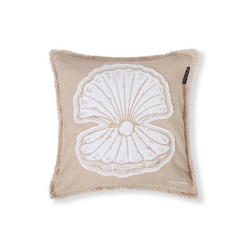 Lexington Summer Kuddfodral 50x50 cm Linne/Bomull Broderad Patch - Lexington, Beige-Vit