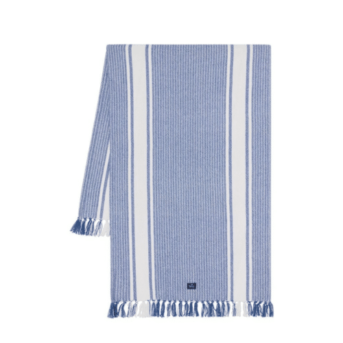 Lexington randig bordslöpare i ekologisk bomull med fransar blå/vit