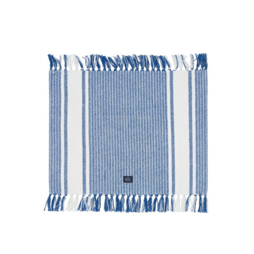 Lexington randig bordstablett i ekologisk bomull med fransar blå/vit