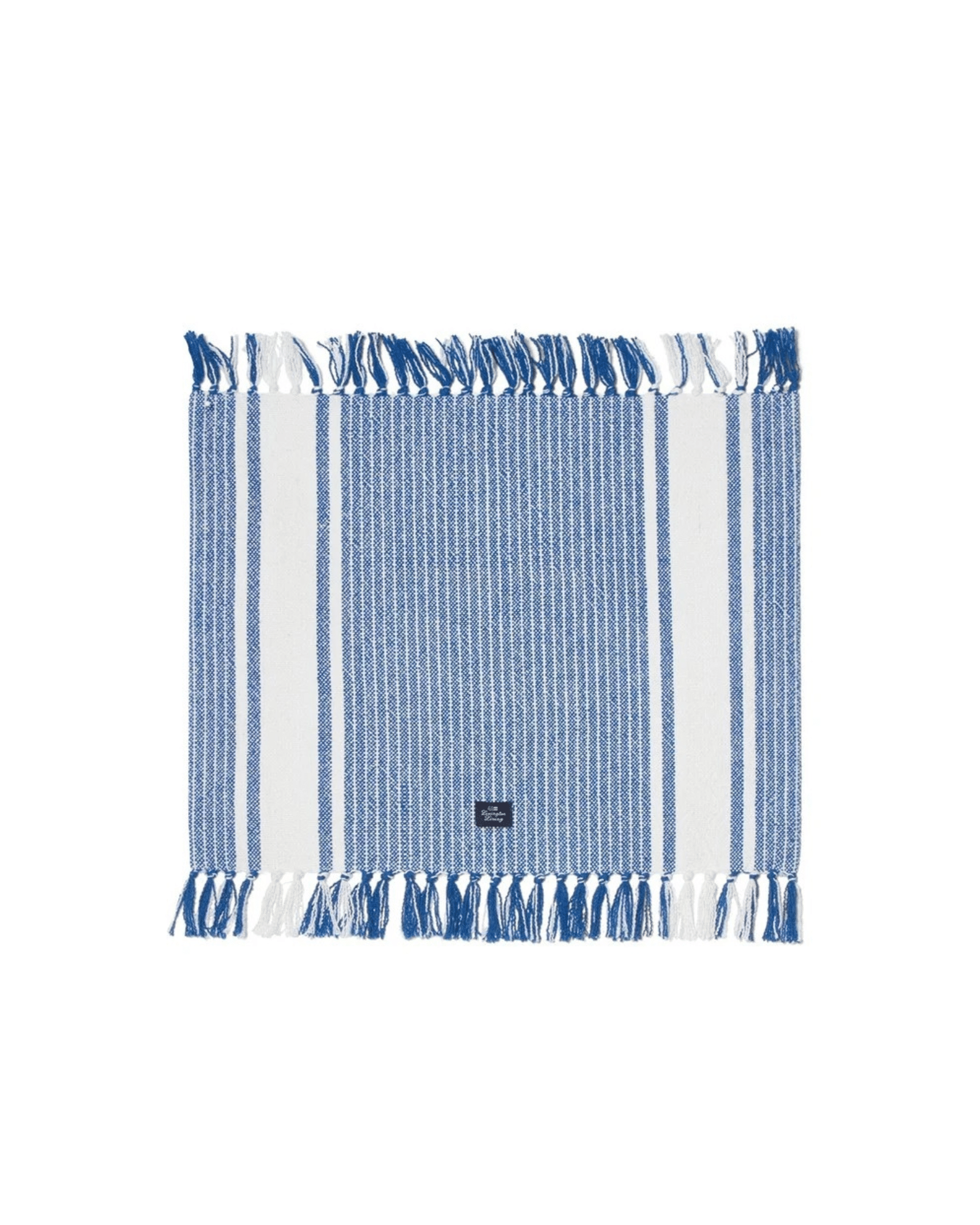 Lexington randig bordstablett i ekologisk bomull med fransar blå/vit