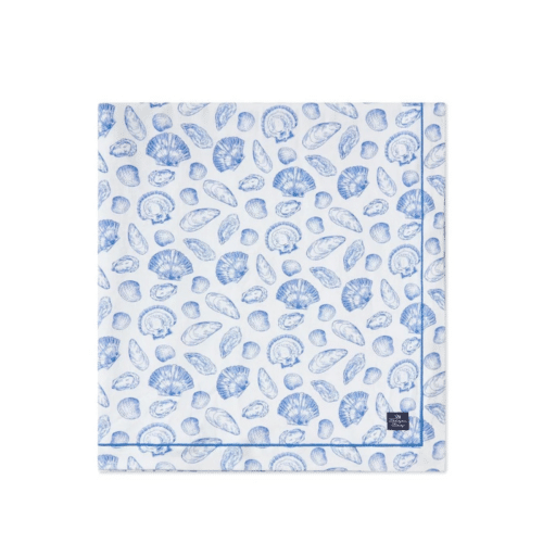 Lexington snäckmönstrad bordsduk i ekologisk bomull vit/blå