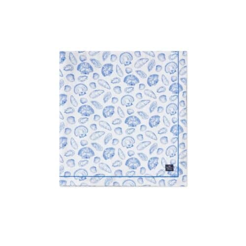 Snäckmönstrad servett i ekologisk bomull, vit/blå