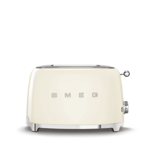 Cremefärgad brödrost för 2 skivor i högblank 50’s Style-design med kromdetaljer och breda brödfack