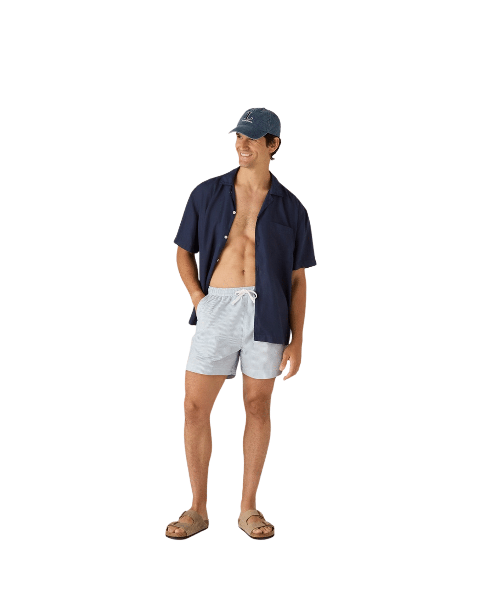 Seersucker badshorts blå/vit randig - Bild 3