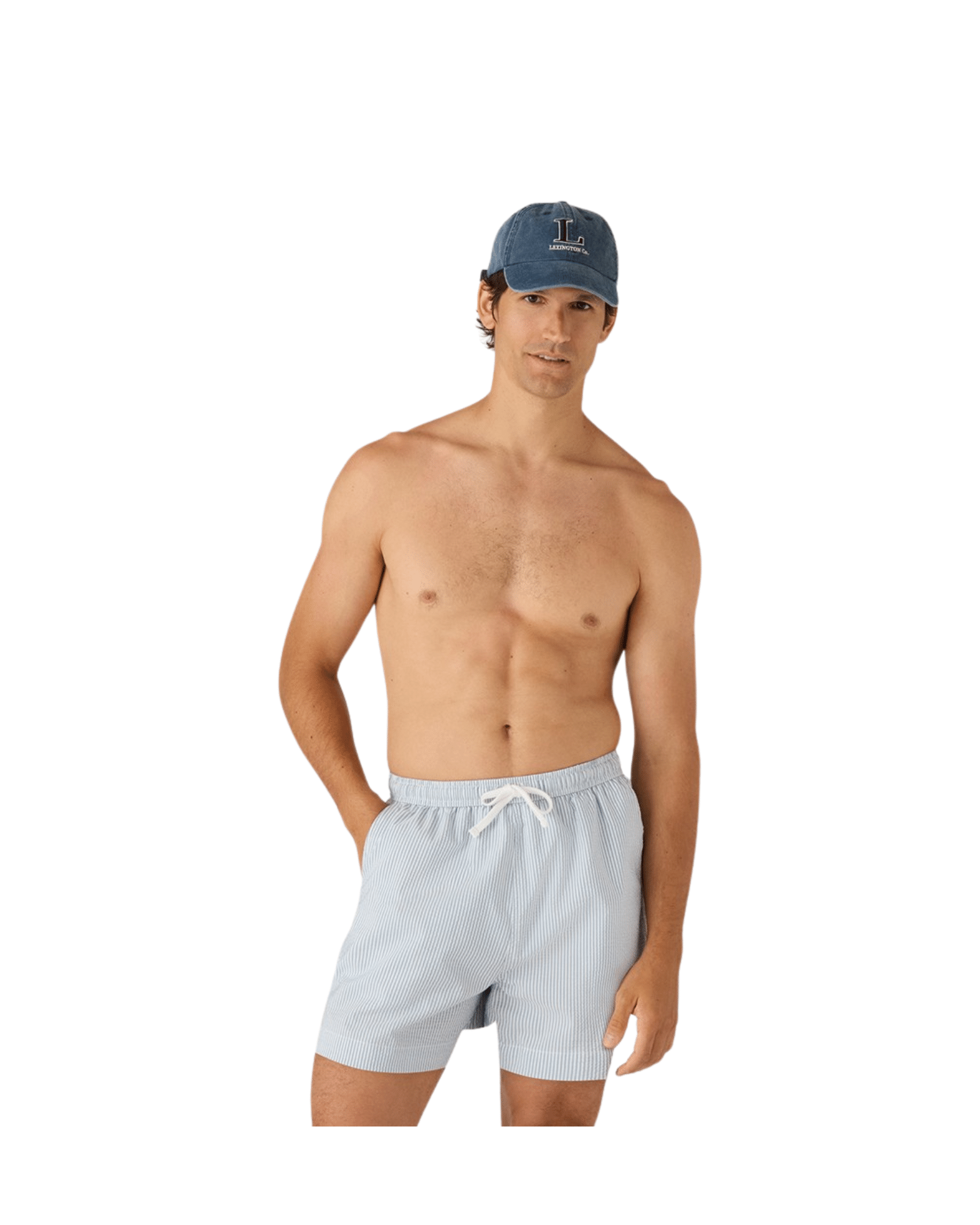 Seersucker badshorts blå/vit randig - Bild 4