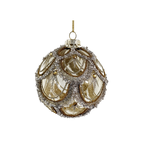 SHISHI Glaskula Transparent Guld med Pärlgirlang 8 cm