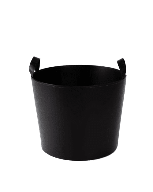 Vedkorg Svart imitationsläder med handtag H:310 Ø390cm